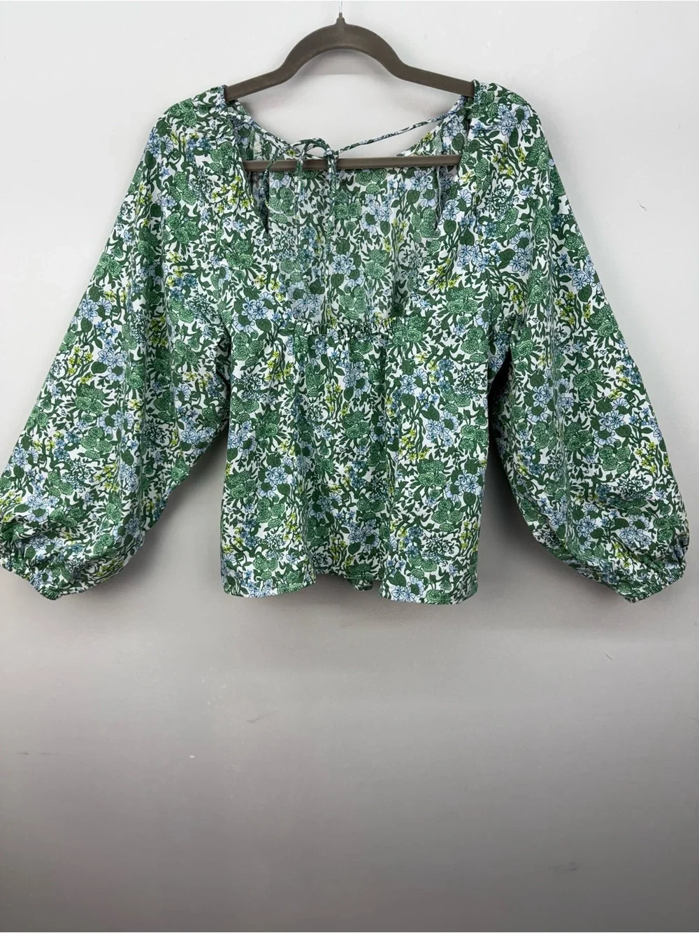 J.Crew Tie-Back Stretch Cotton Poplin-blend Top Blouse Fete Floral Green Sz. 14 - Picture 8 of 15